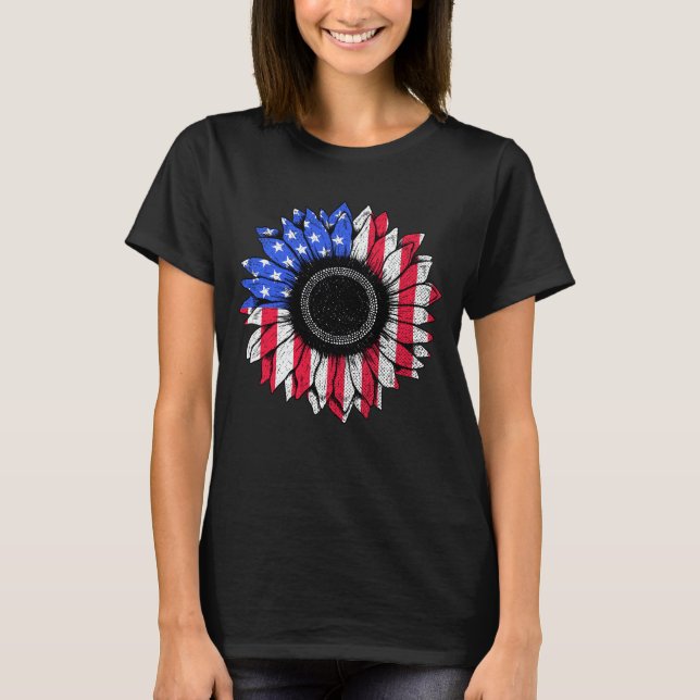T-shirt Sunflower Usa Drapeau américain 4 juillet patrioti (Devant)