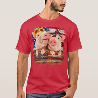 T-shirt Sunflower USA Drapeau American Pigs Lover Famer 4t