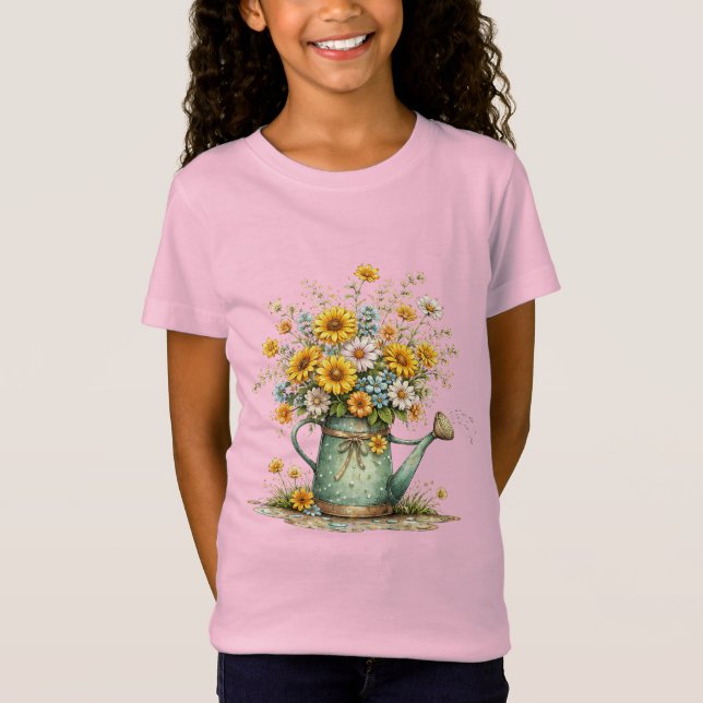 T-Shirt Sunflower Watering Can Floral Garden Art (Devant)