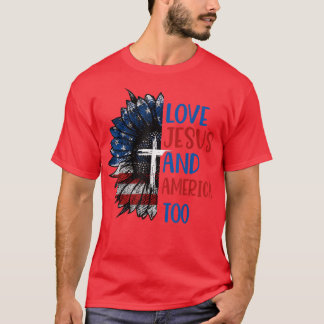 T-shirt Sunflowers Aime Jésus Et L'Amérique Aussi 4 juille