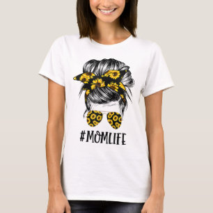 T-shirt Sunflowers Maman Vie Maman Crâne Bun Cheveux Lunet