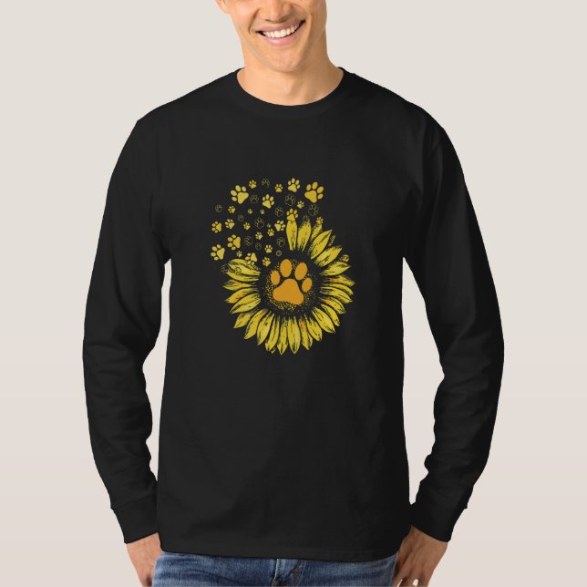 T-shirt Sunflowers Pet Paw Prints Dog Cat (Devant)