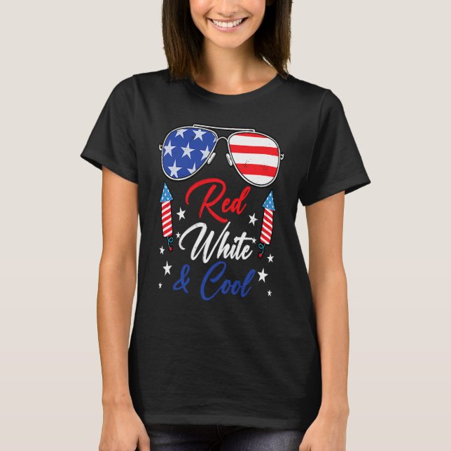 T-shirt Sunglasses USA Flag Red White and Cool 4th of July (Devant)