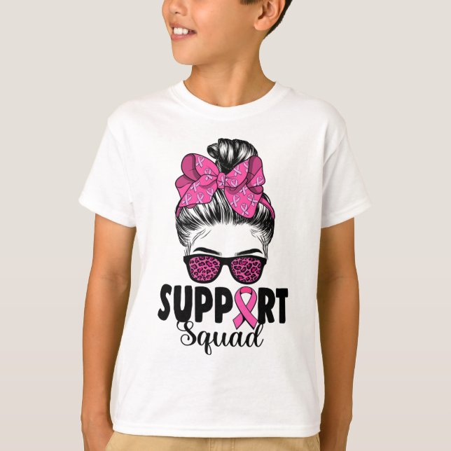 T-shirt Sungles Messy Bun Support Squad Cancer du sein (Devant)