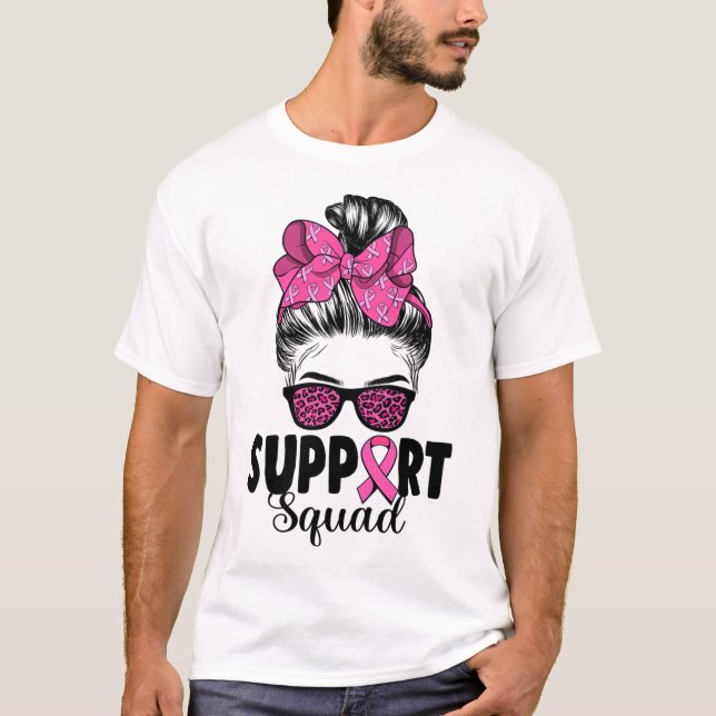 T-shirt Sungles Messy Bun Support Squad Cancer du sein (Devant)