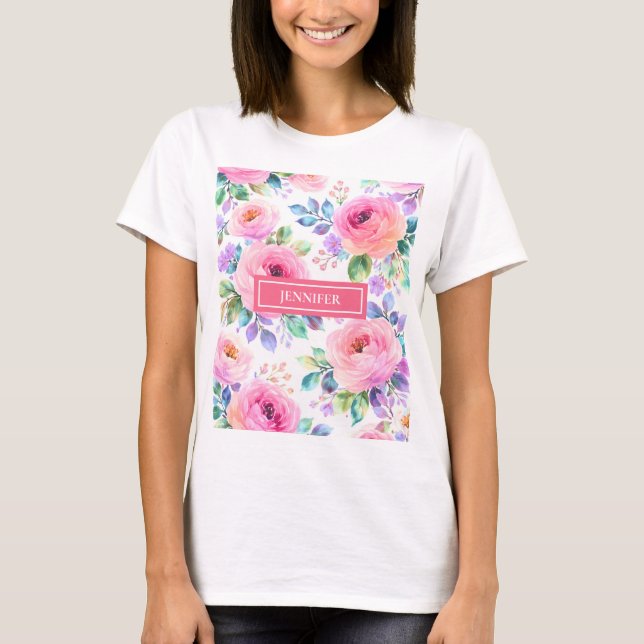 T-shirt Sunrise Floral Boho Custom Name Design             (Devant)
