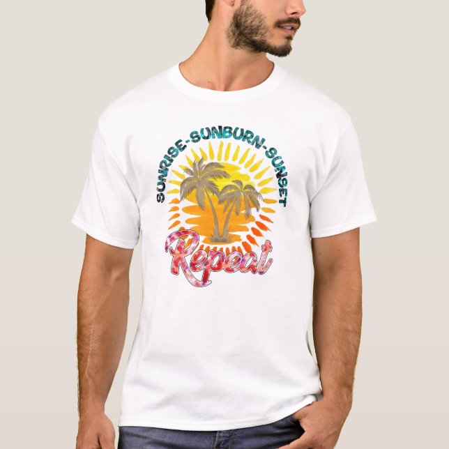 T-shirt Sunrise-Sunburn-Sunset-Repeat | Palmiers d'or (Devant)