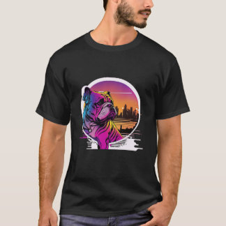 T-shirt Sunset 80s Retrowave Bulldog avec esthétique