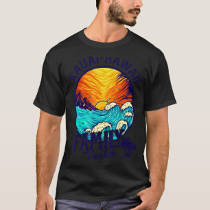 T-shirt Sunset Beach Retro Kauai Hawaii Famille jumelle Va