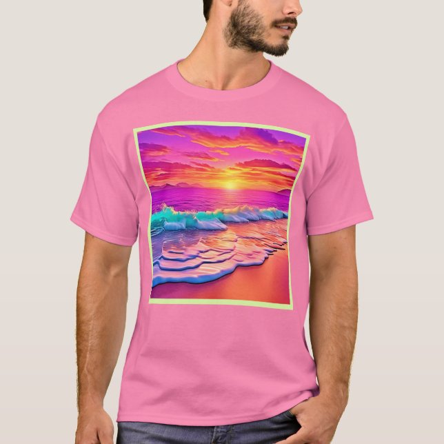 T-shirt Sunset Beach Waves Design (Devant)