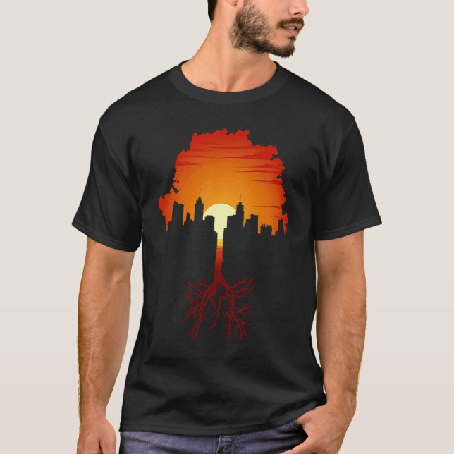 T-shirt Sunset Cityscape Des Racines époustouflantes Pays  (Devant)
