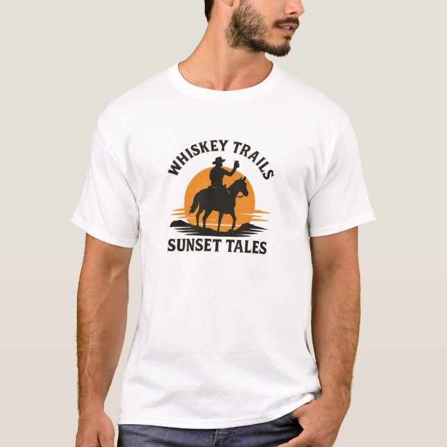 T-shirt Sunset Cowboy Whiskey Trails Design (Devant)