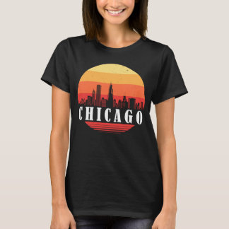 T-shirt Sunset de la ligne Skyline de Chicago dans le styl