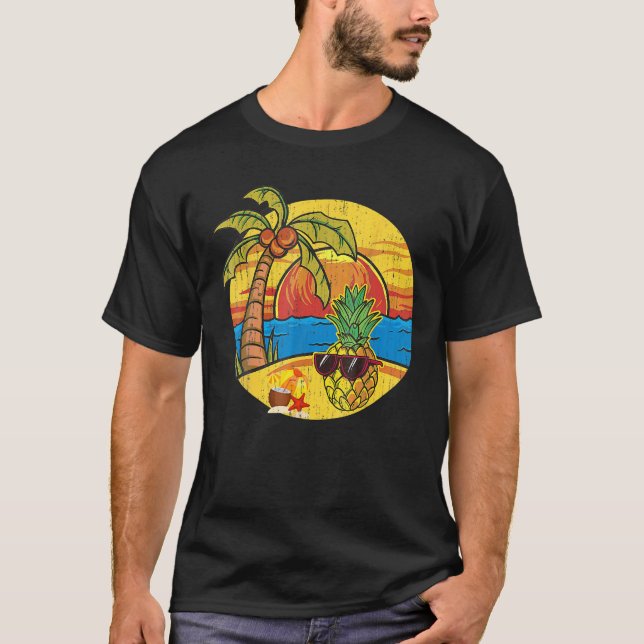 T-shirt Sunset Funny Ananas Palmiers Lunettes de soleil Tr (Devant)