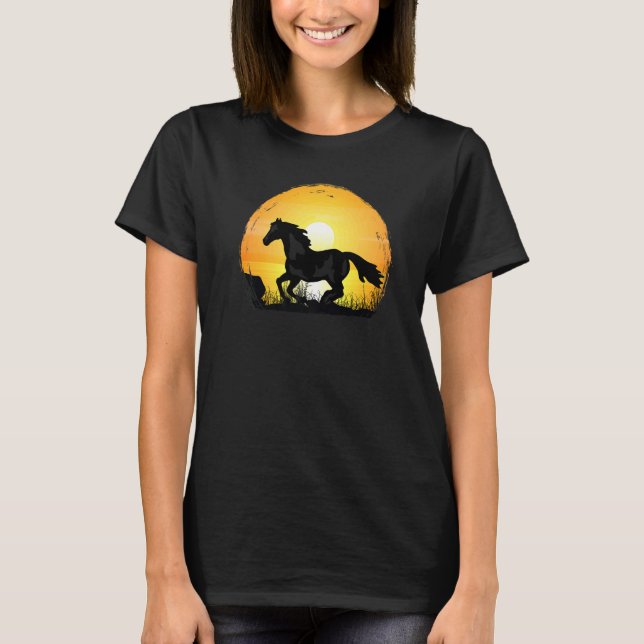 T-shirt Sunset Horse Breed Silhouette  Paint Horse (Devant)