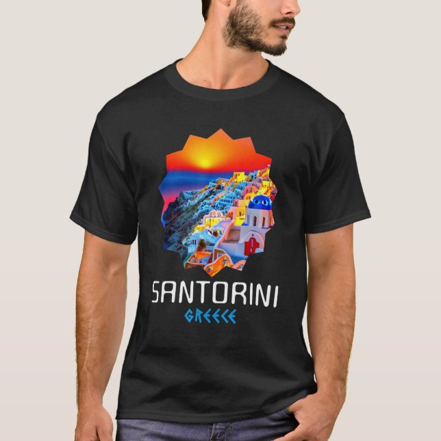 T-shirt Sunset In Santorini Greece Painting (Devant)