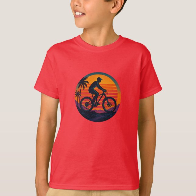 T-shirt Sunset Mountain Biker Retro Adventure Art (Devant)