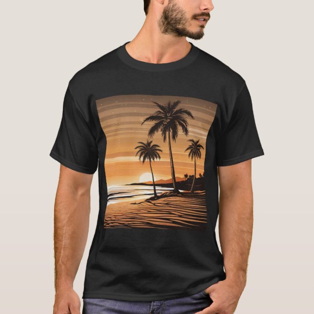 T-shirt Sunset Palm Beach Tee - Tropical Twilight Design (Devant)
