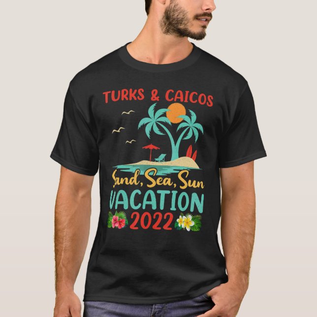 T-shirt Sunset Palm Tree Beach Vacation 2022 Turks & Caico (Devant)