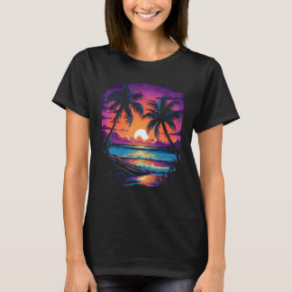 T-shirt Sunset Palm Trees Retro Vintage Vacation Surf Beac