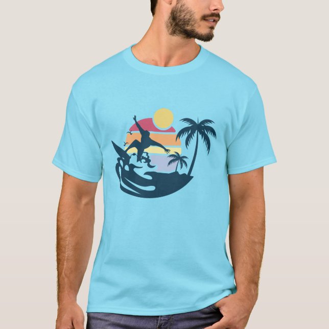T-shirt Sunset Retro Surfing Surf Beach Summer Vibes Surf (Devant)