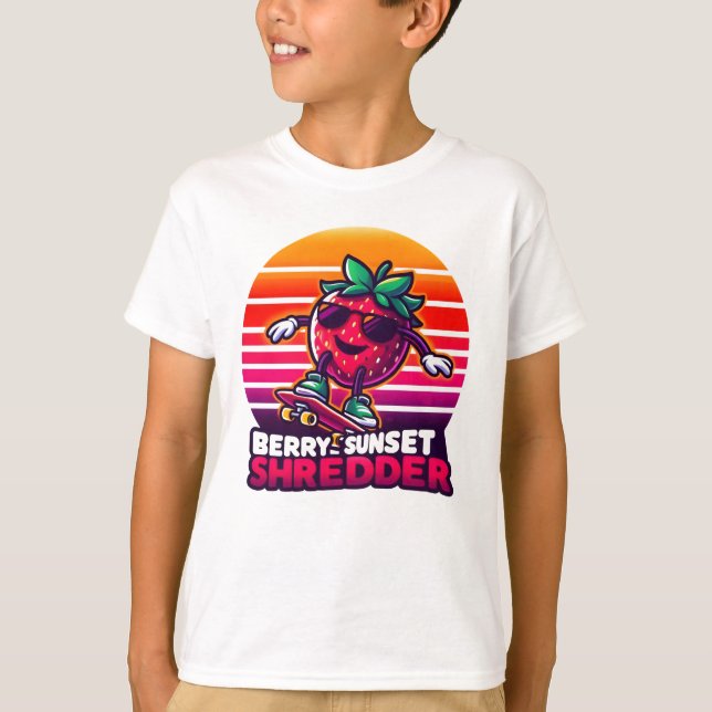 T-shirt Sunset Skateboard fraise (Devant)