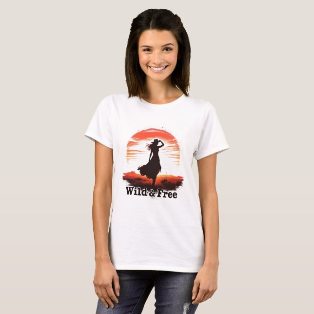 T-shirt Sunset Wild & Free Cowgirl (Devant entier)