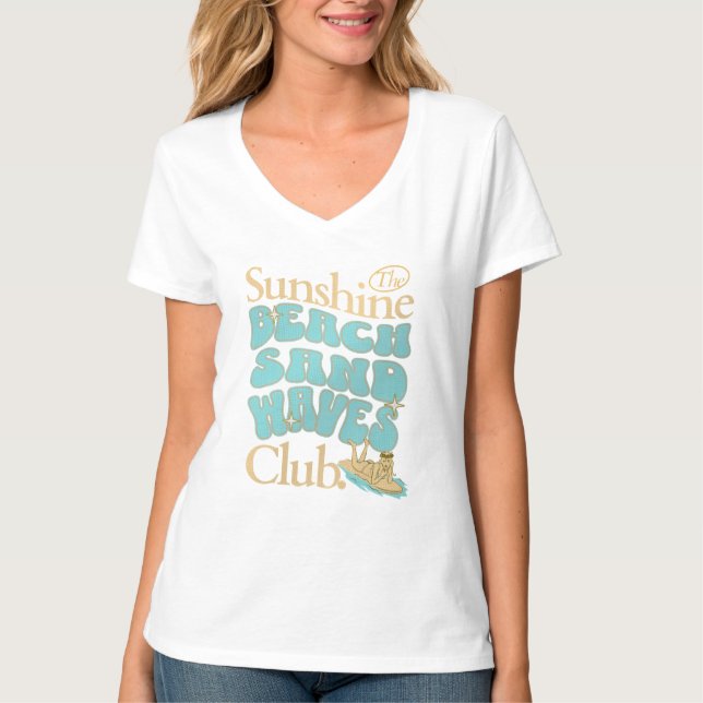 T-shirt Sunshine Club, Beach, Sable et Vagues été (Devant)