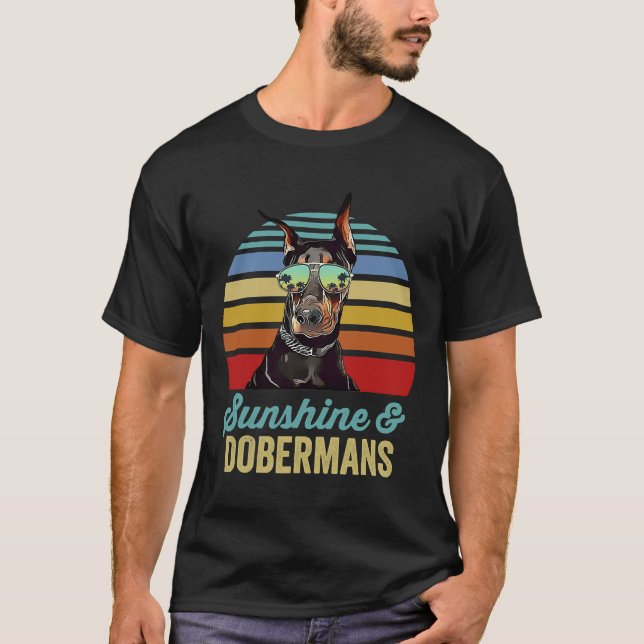 T-shirt Sunshine Dobermans Chien Retro Sunset (Devant)
