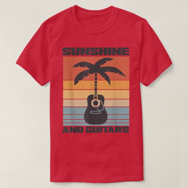 T-shirt Sunshine et guitares rétro acoustique guitare palm (Design devant)