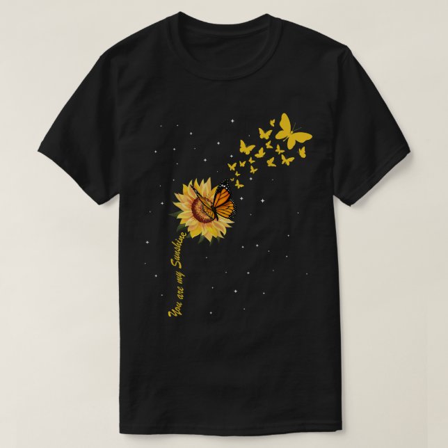 T-shirt Sunshine tournesol Vintage avec papillon Monarch  (Design devant)