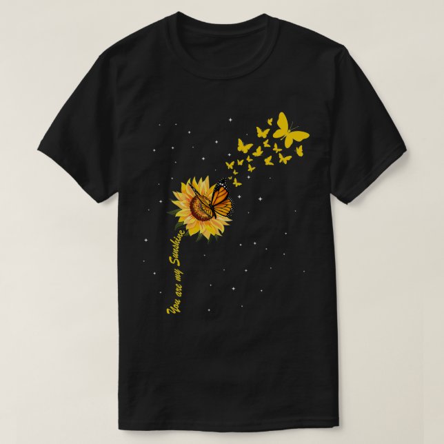 T-shirt Sunshine tournesol Vintage avec papillon Monarch (Design devant)