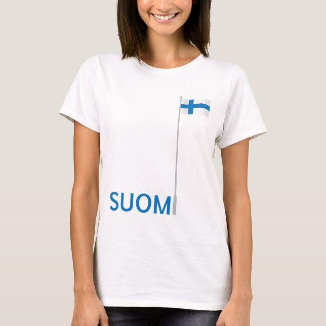 T-shirt Suomi, mât de drapeau et drapeau - Suomipaita (Devant)
