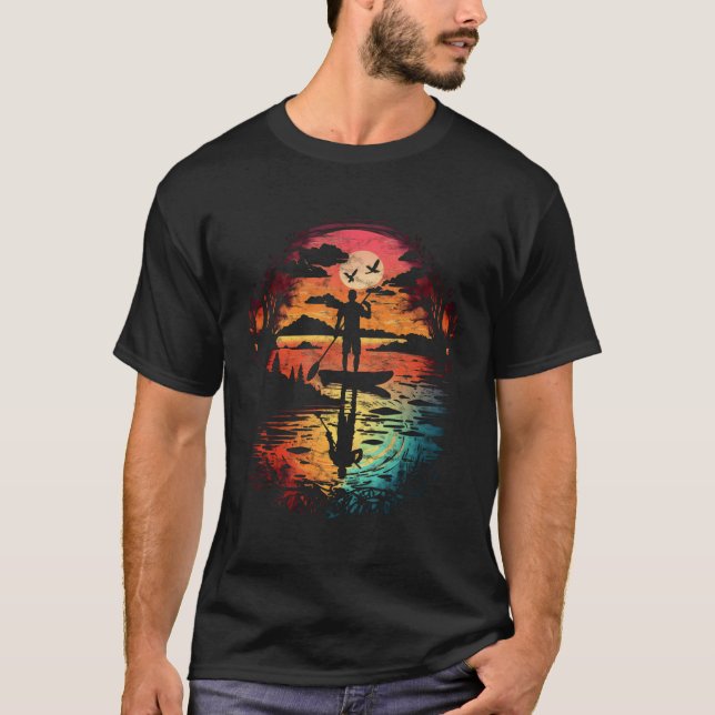 T-shirt Sup Stabiliser Paddler Coucher de soleil nuage Lac (Devant)