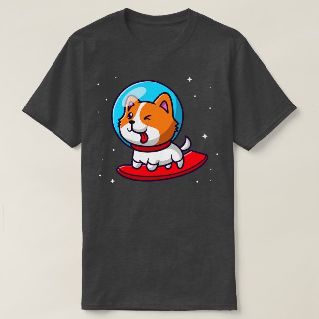 T-shirt Super astronaute Dog Surfing in Space Cartoon (Design devant)