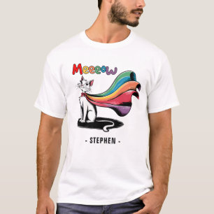T-shirt Super Cat Meeeow - Rainbow Cape Pride Cat