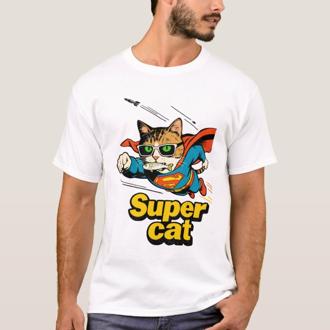 T-shirt Super Chat Volant avec Poisson  (Devant)