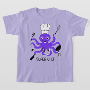 T-shirt Super Chef Pieuvre Violette avec Gadgets de Cuisi
