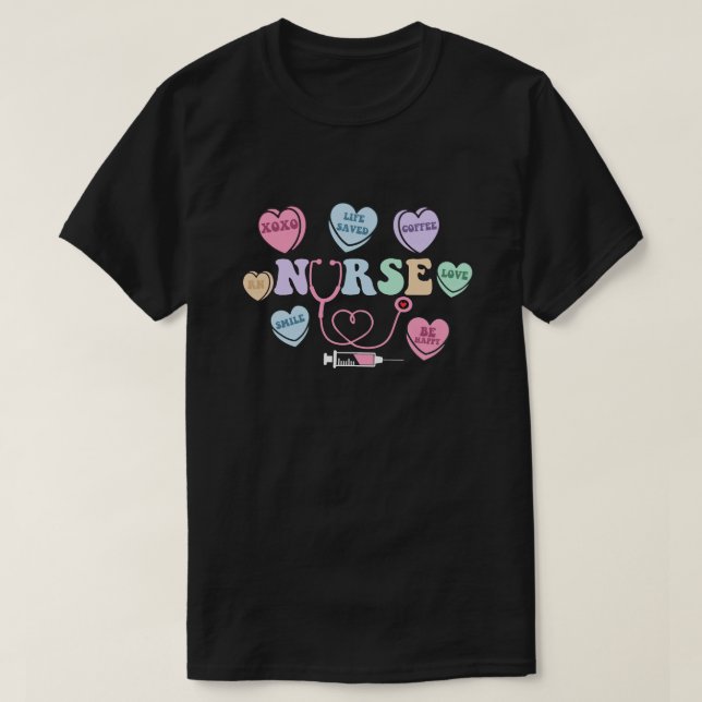 T-shirt Super Coeur Candy Infirmière Valentines Journée Fe (Design devant)
