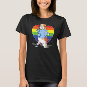T-shirt Super English Bulldog Skateboarder Rainbow Heart S