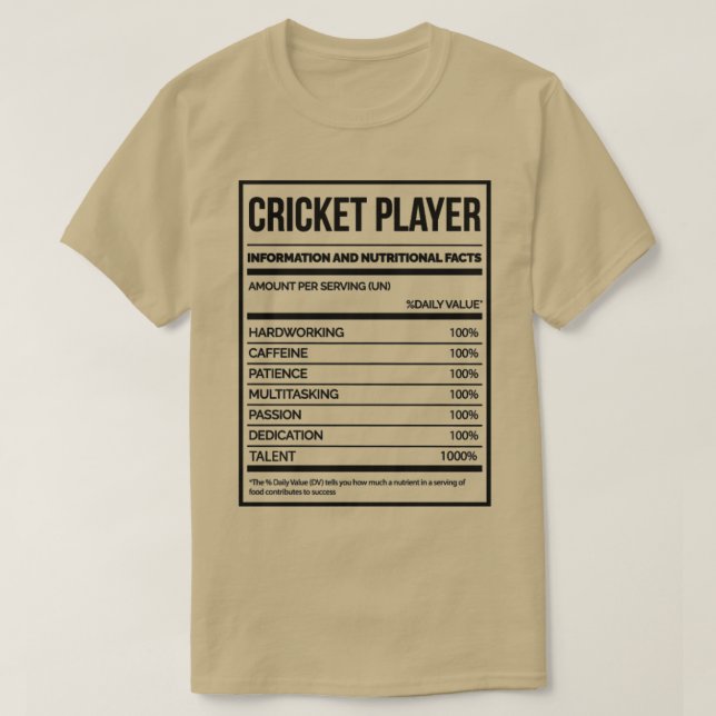 T-shirt Super Et Drôle Nutrition Étiquette Cricket Cricket (Design devant)
