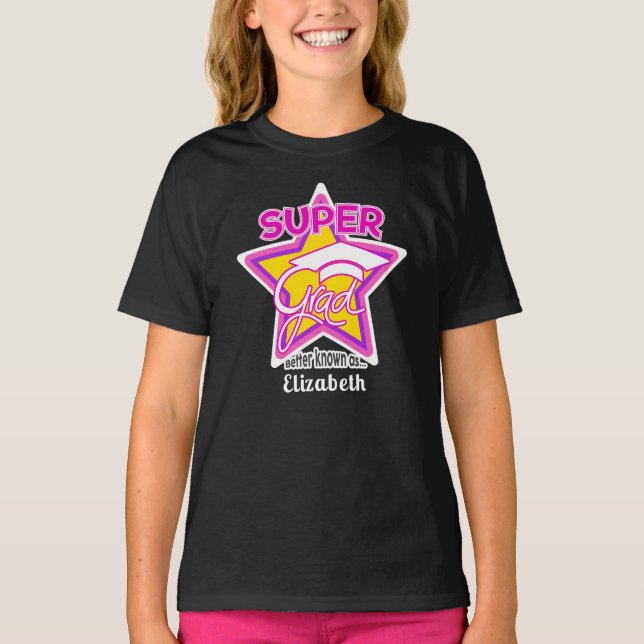 T-shirt Super Grad Pink-On Dark-Personnaliser le nom et l' (Devant)