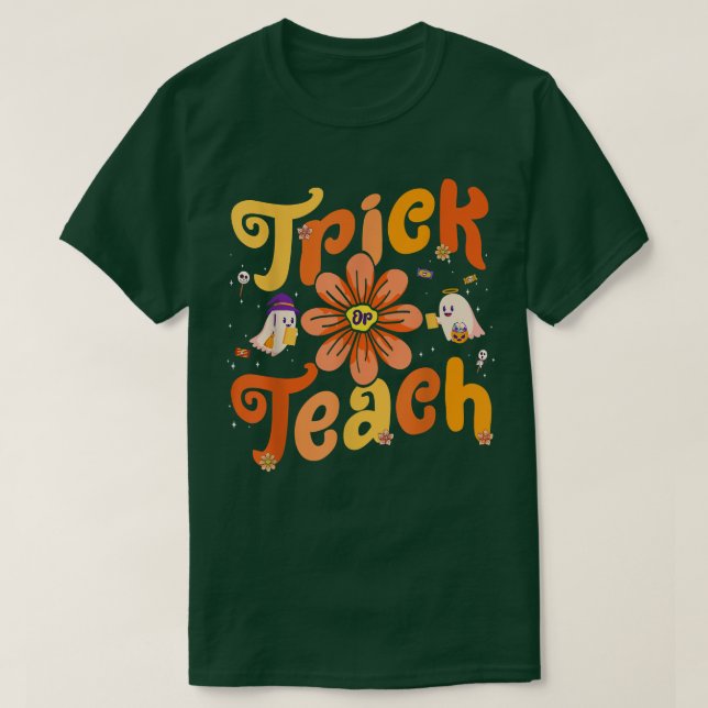 T-shirt Super Halloween Trick ou Enseigner Retro Floral Fa (Design devant)