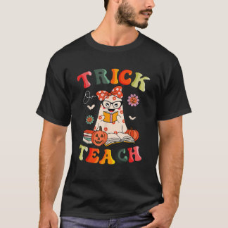 T-shirt Super Halloween Trick ou Enseigner Retro Floral Fa