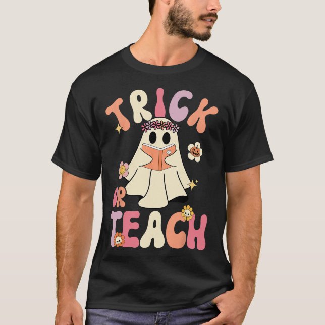 T-shirt Super Halloween Trick Ou Enseigner Retro Floral Fa (Devant)