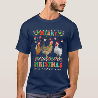 T-shirt Super Joyeux Noël Poulet de Noël Santa Hat Lumière