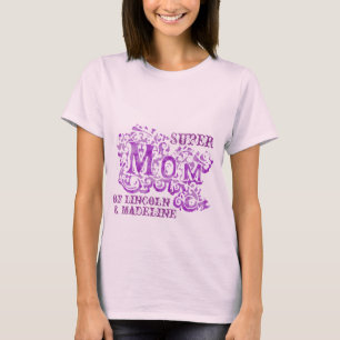 T-shirt Super Maman décorative violet enfants noms top