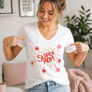 T-shirt Super Maman Fleur Bande Dessinée Bulle Dessin Mère