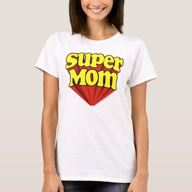 T-shirt Super Maman Rouge/Jaune/Bleu Superhero Fête des Mè (Devant)