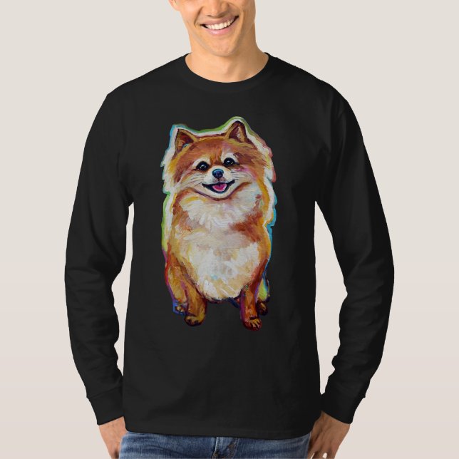 T-shirt Super mignon souriant Pomeranian (Devant)